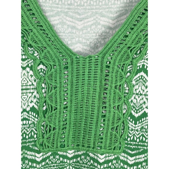 Chaus Top Short Sleeve Crochet Blouse Green White Medium Boho‎ Hippie Festival - Picture 2 of 4